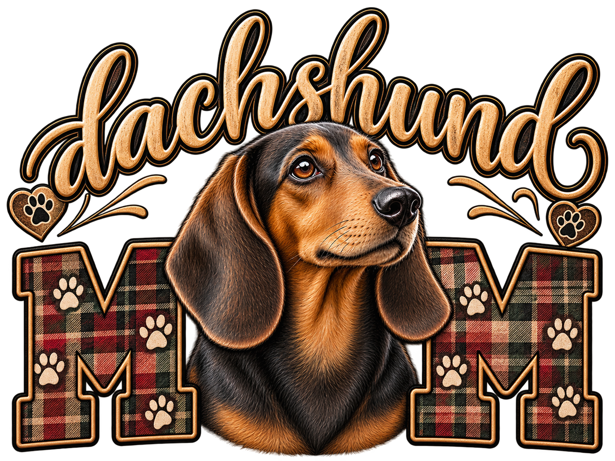 Dachshund Mom Red Plaid DTF transfer