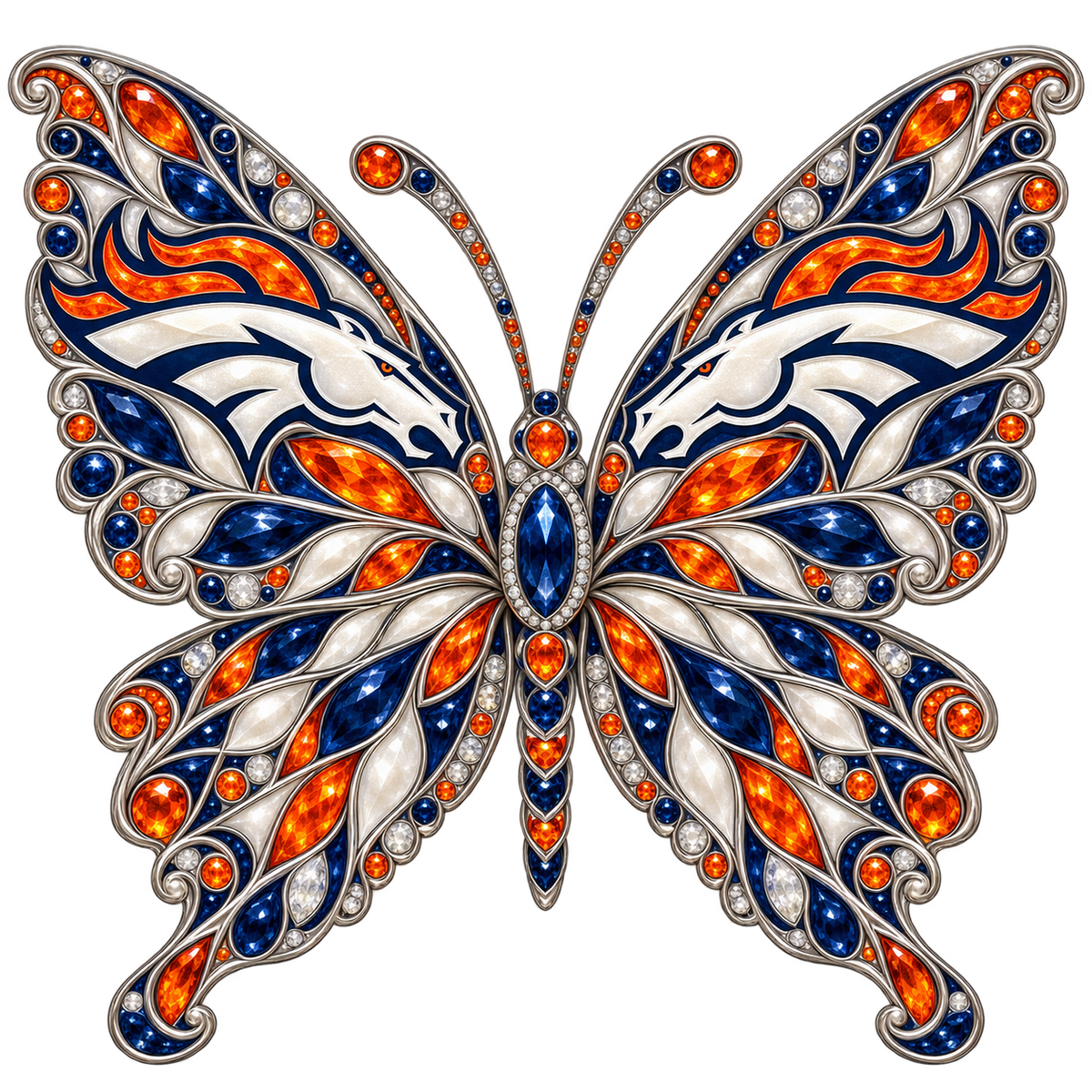 Denver Broncos Jeweled Butterfly DTF transfer