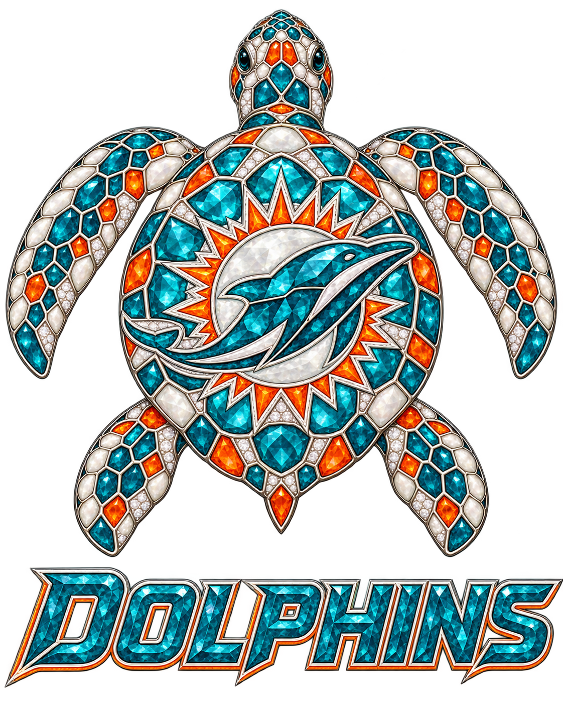 Miami Dolphins Jeweled Sea Turtle DTF transfer