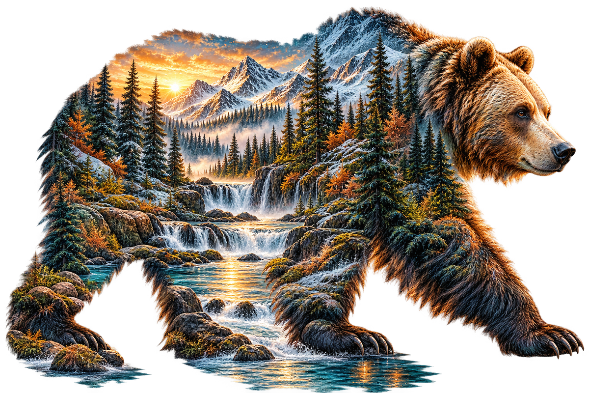 Double Exposure Grizzly Wilderness DTF transfer