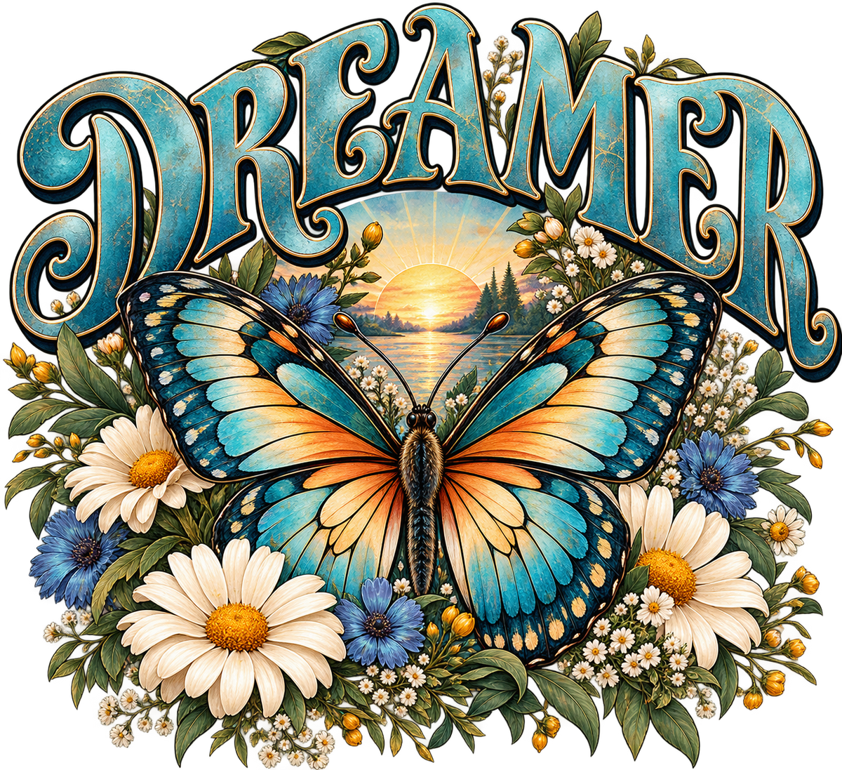Dreamer Butterfly Lake Sunset DTF transfer