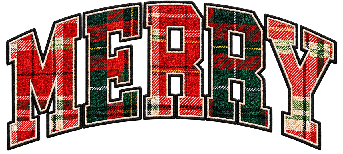 Plaid MERRY Letters DTF transfer