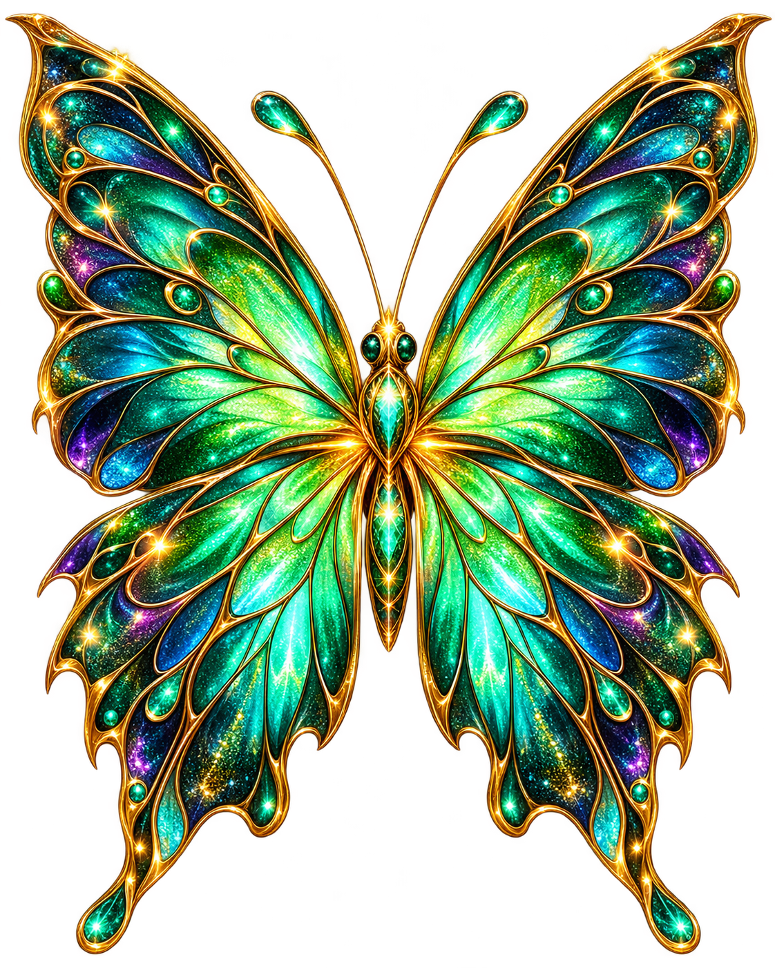 Emerald and Gold Fantasy Butterfly DTF transfer