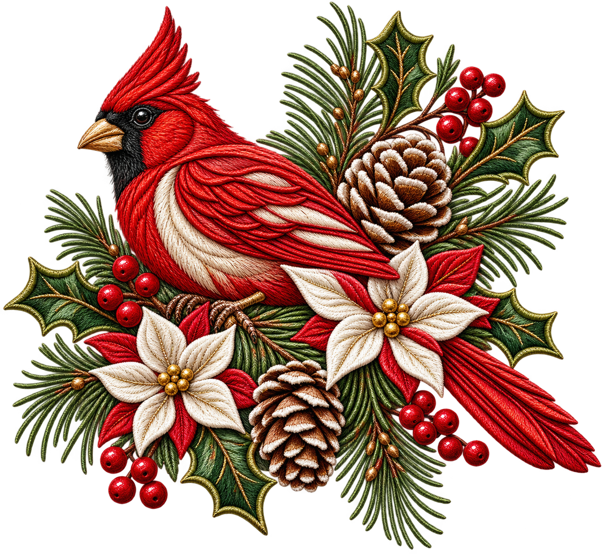 Christmas Cardinal and Poinsettia DTF transfer