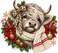 Highland Cow Christmas Wreath Portrait DTF transfer