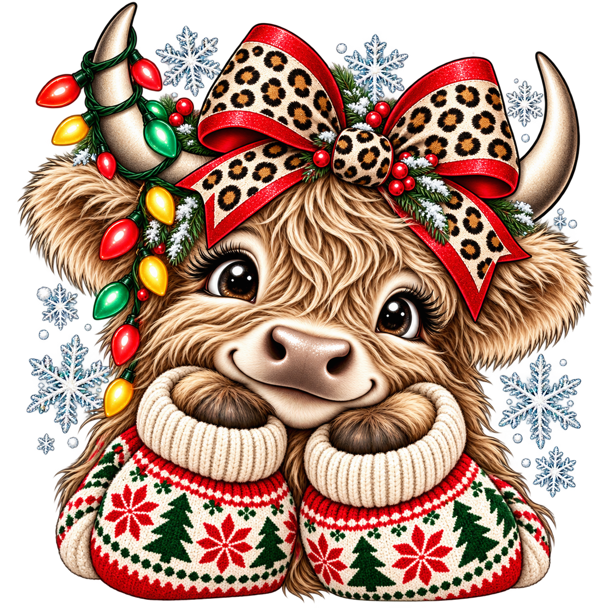 Festive Highland Cow Christmas Sweater DTF transfer