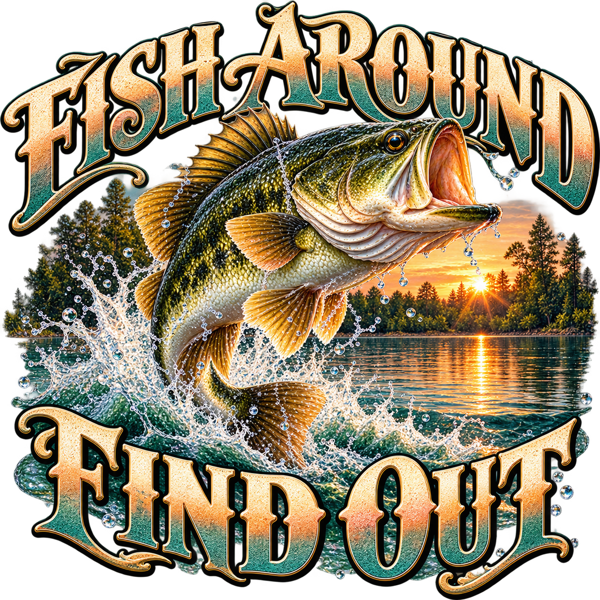 Fish Around Find Out Bass Splash DTF transfer