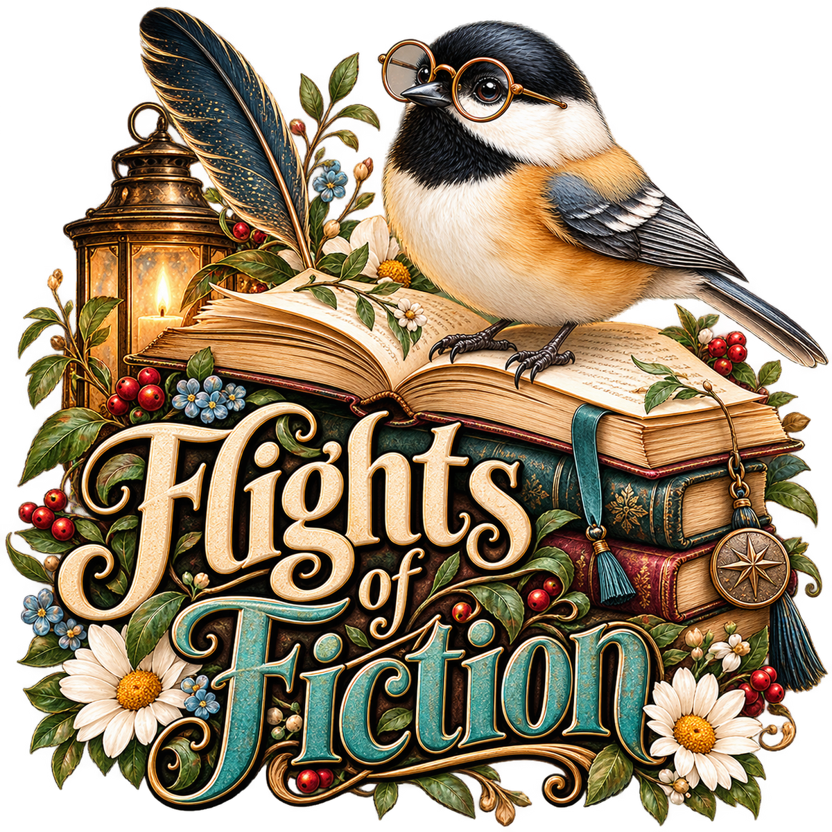 Flights of Fiction Bird and Books DTF transfer