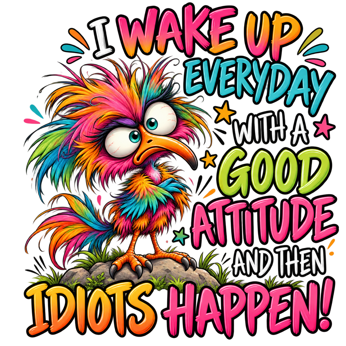 I Wake Up with a Good Attitude Then Idiots Happen DTF transfer