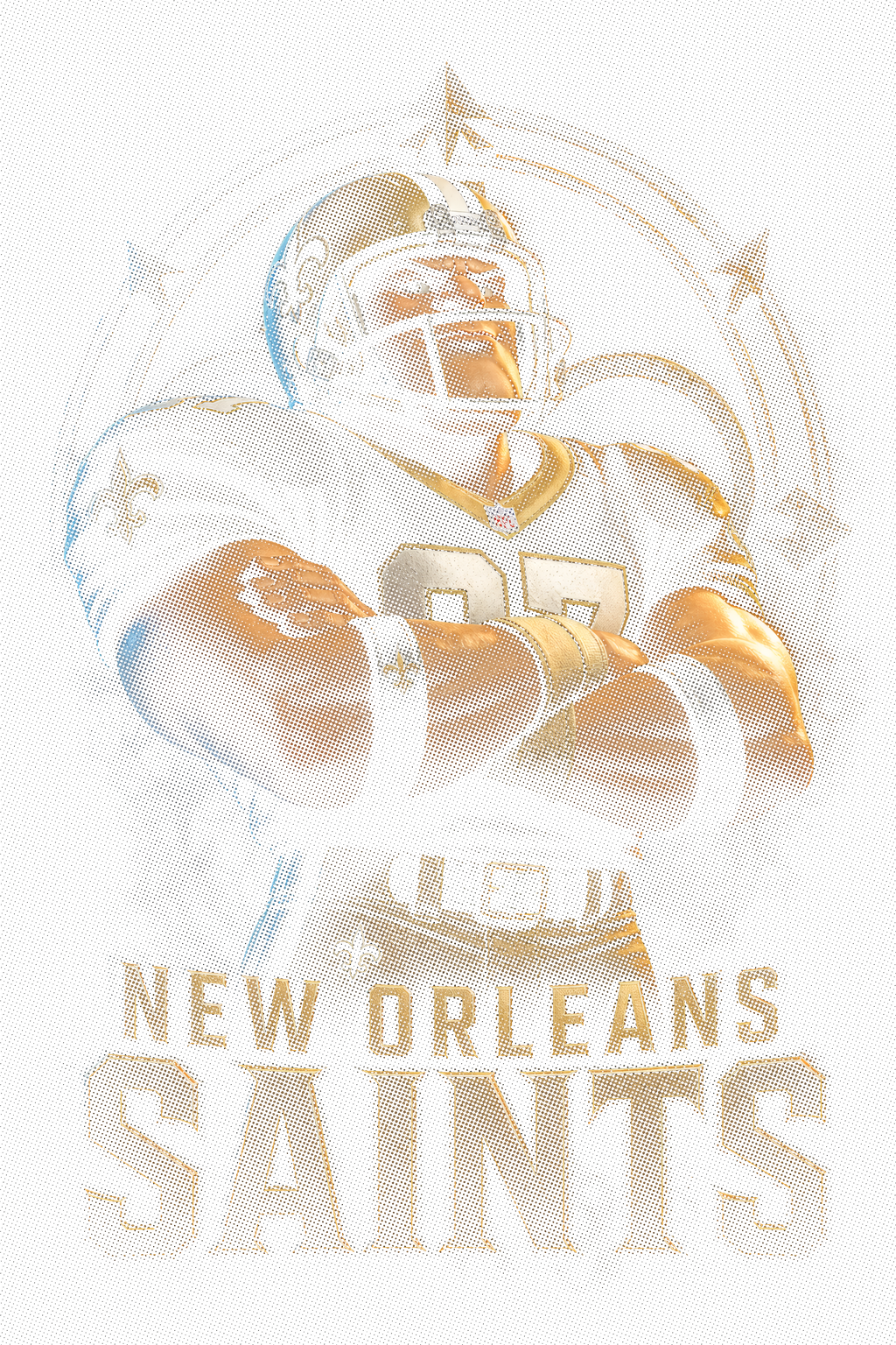 New Orleans Saints Gridiron Halftone (Black Background)