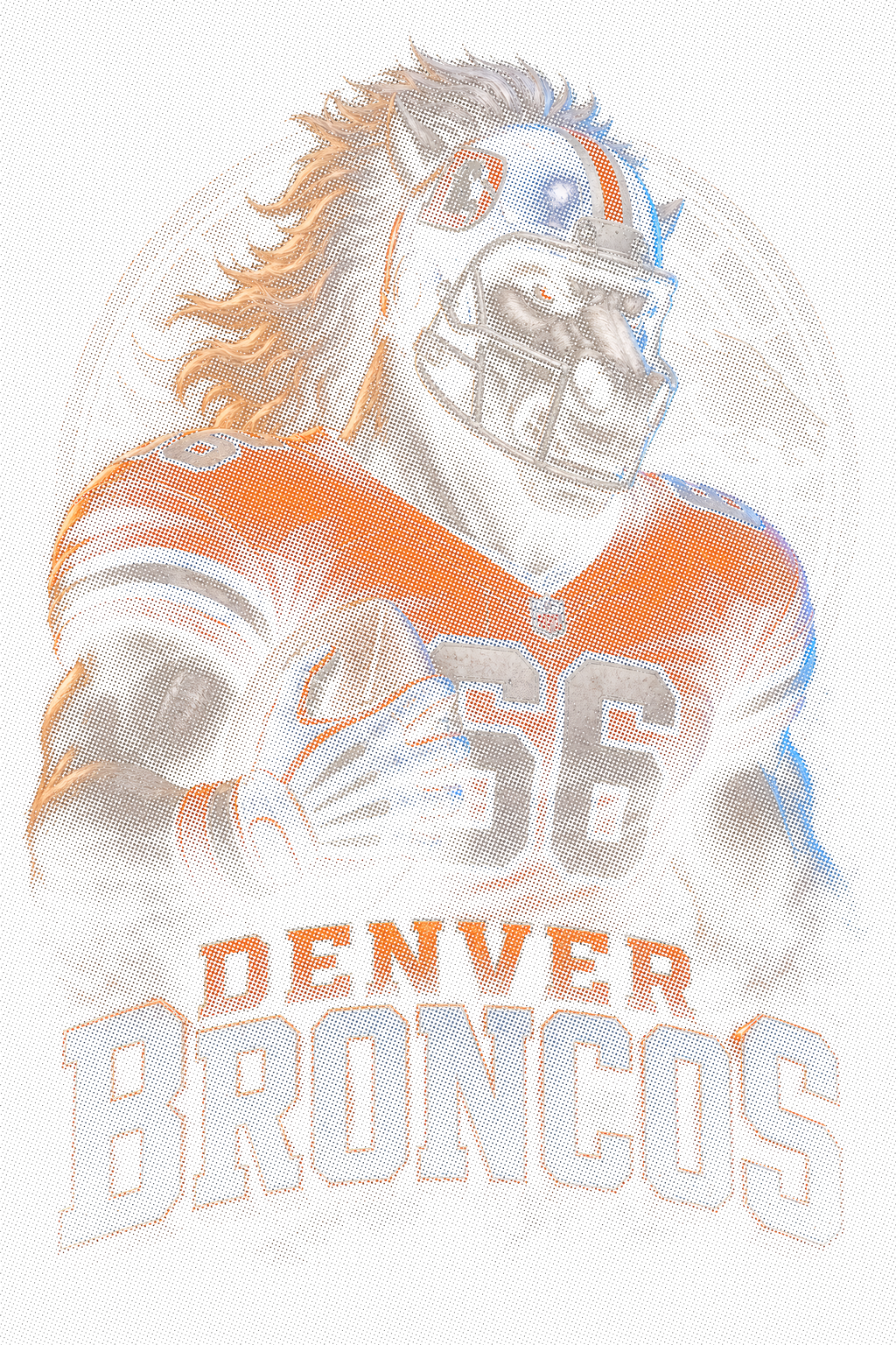 Denver Broncos Gridiron Halftone (Black Background)