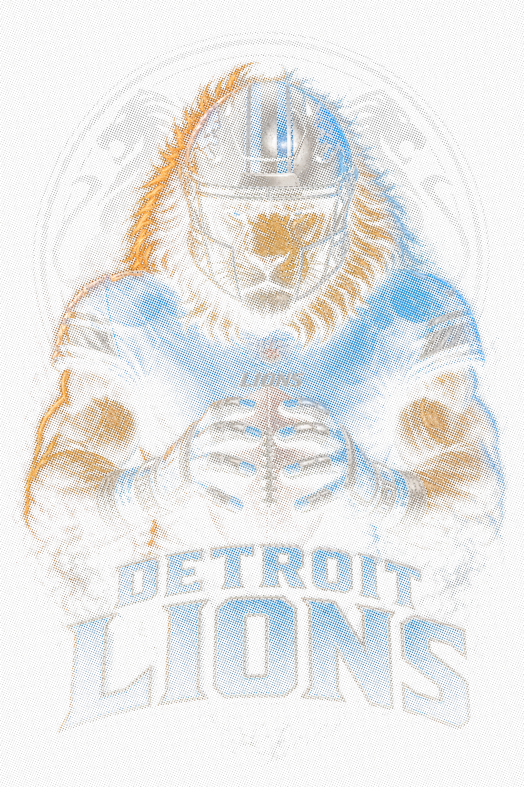 Detroit Lions Gridiron Halftone (Black Background)
