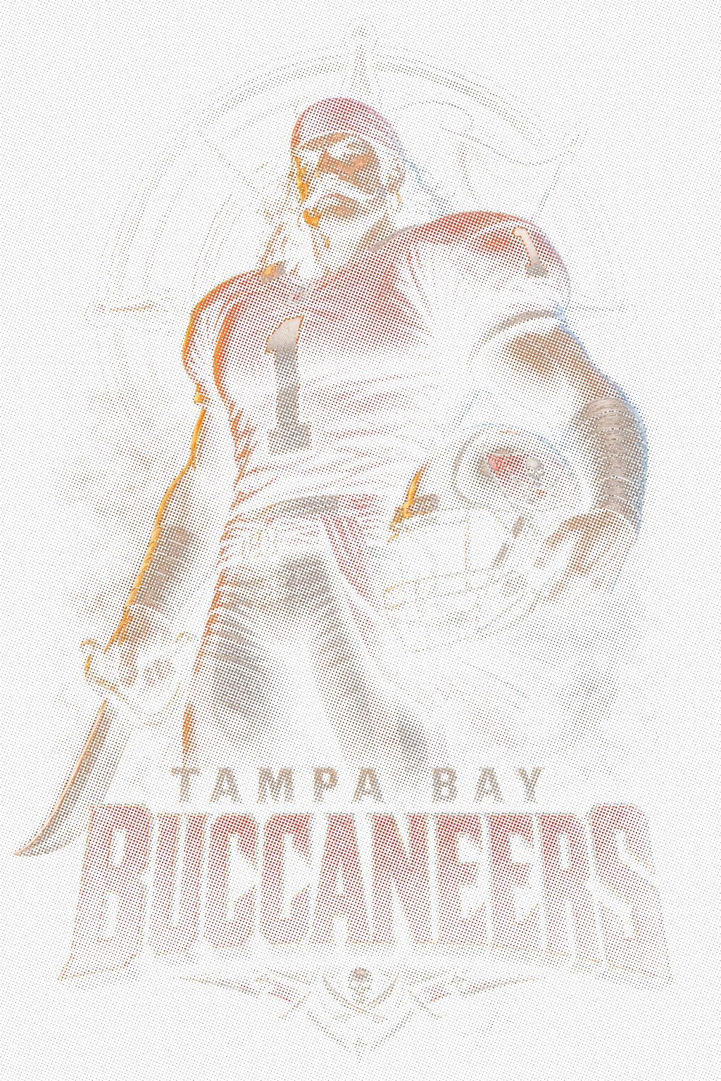 Tampa Bay Buccaneers Gridiron Halftone (Black Background)