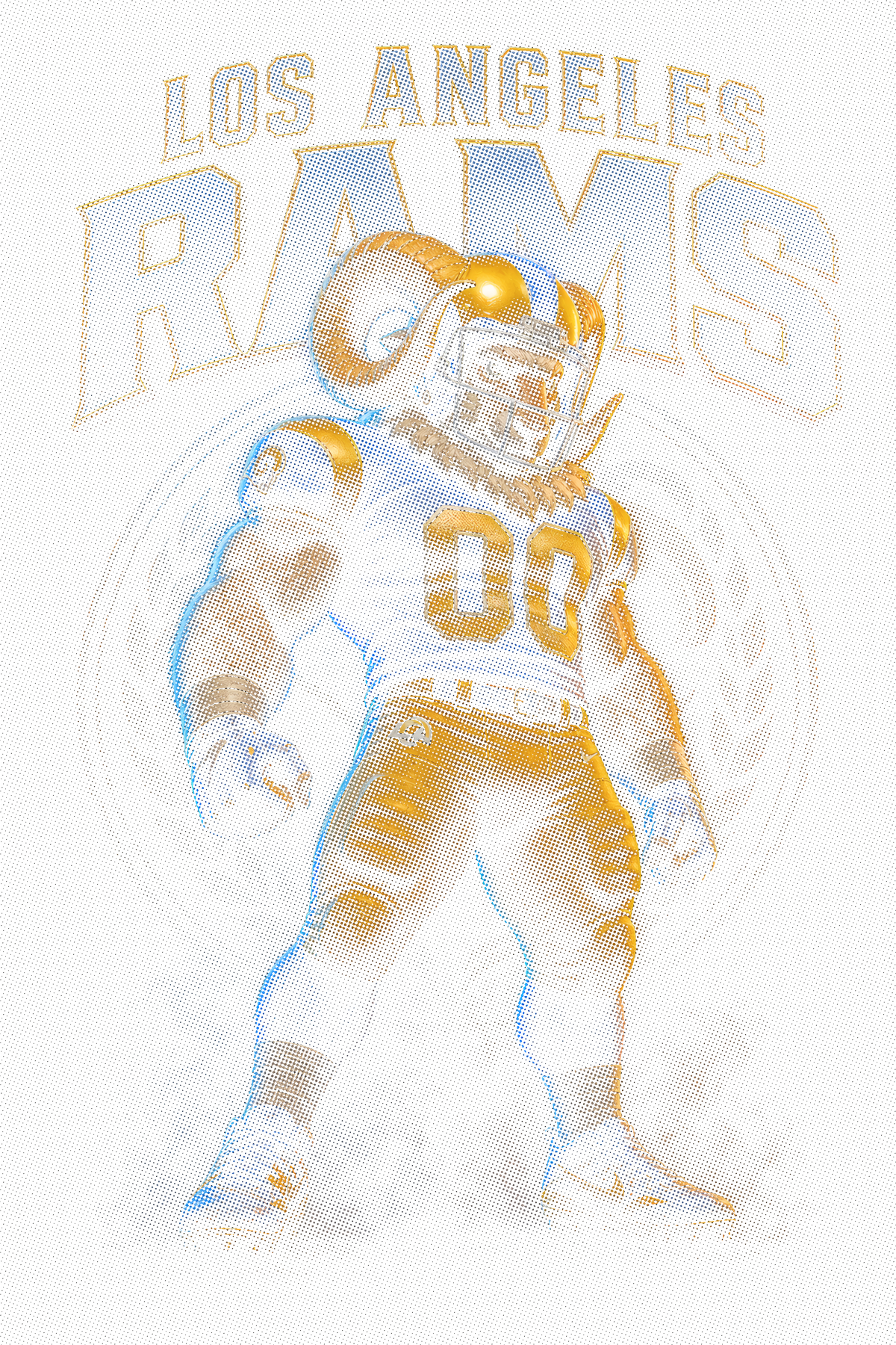 Los Angeles Rams Gridiron Halftone (Black Background)