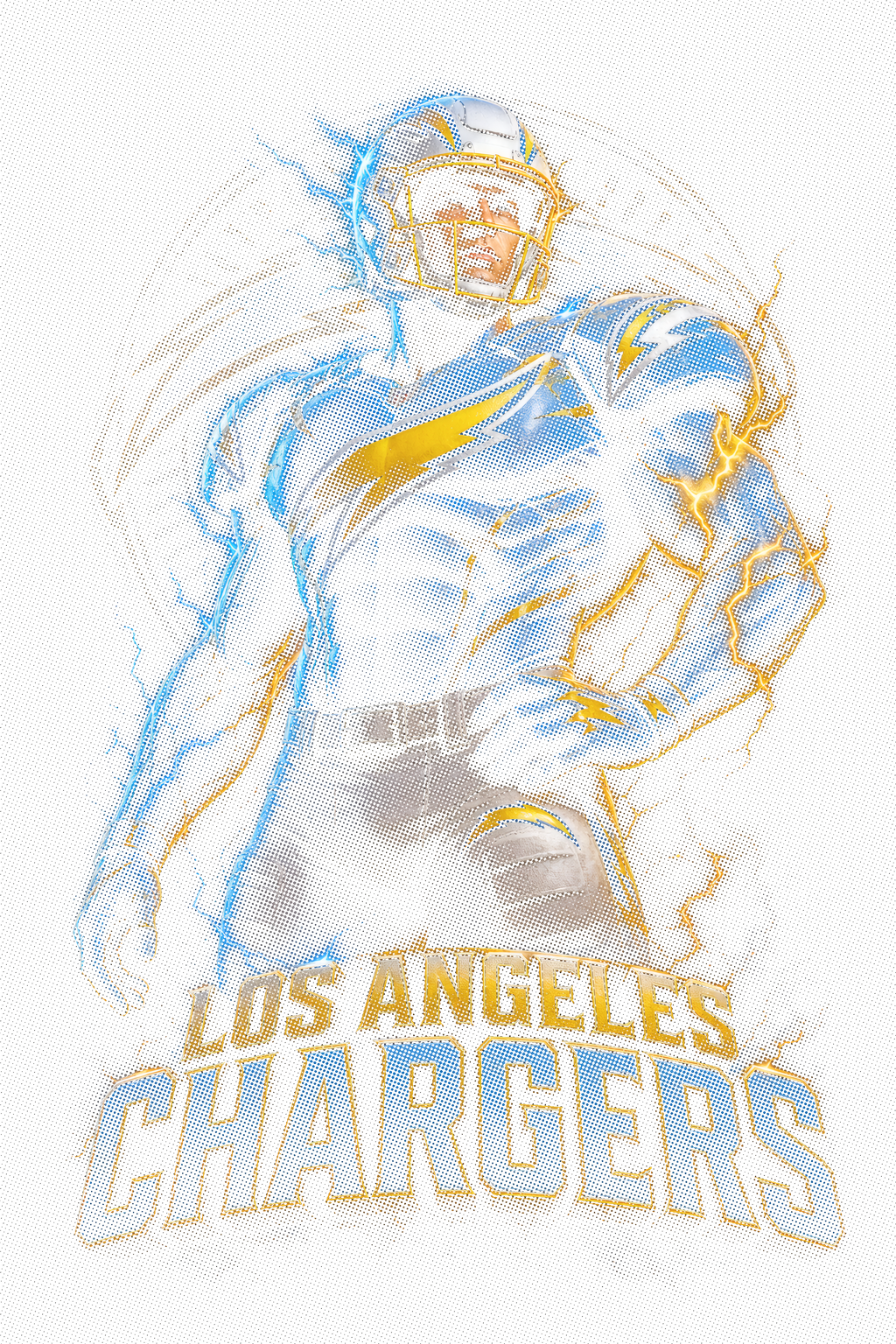Los Angeles Chargers Gridiron Halftone (Black Background)