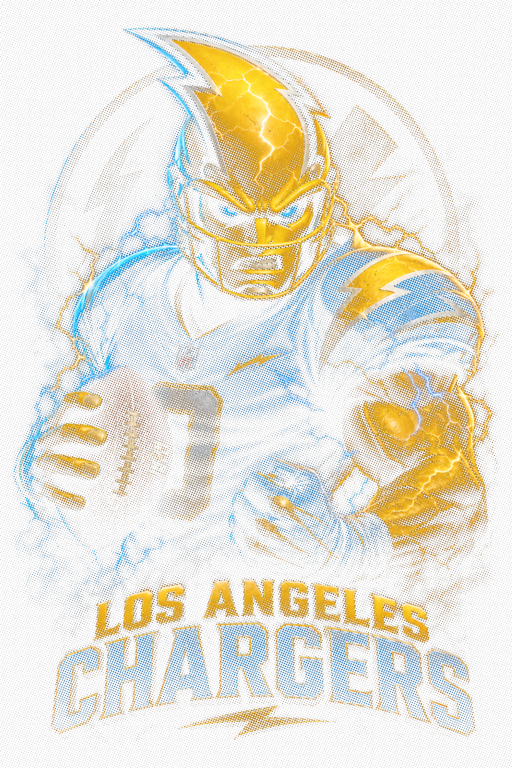 Los Angeles Chargers Gridiron Halftone (Black Background)