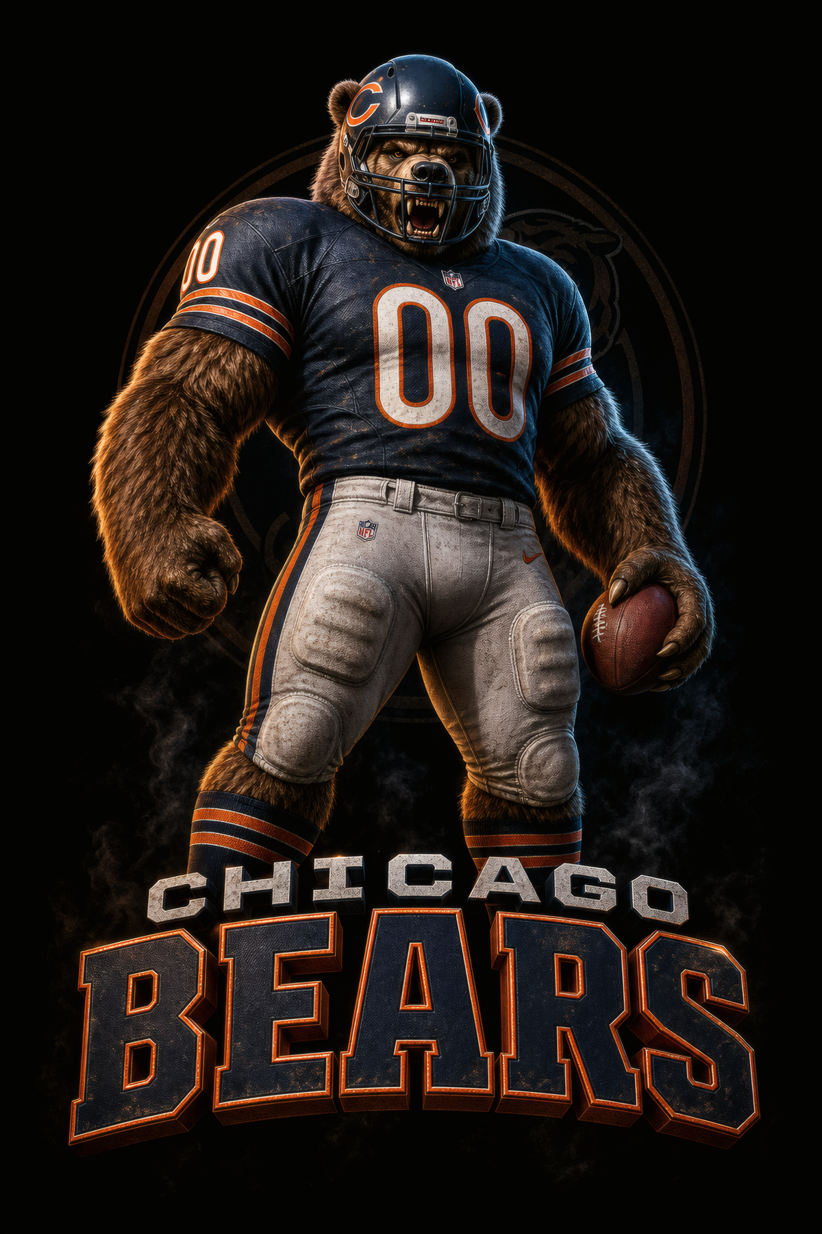 Chicago Bears Gridiron Halftone (Black Background)