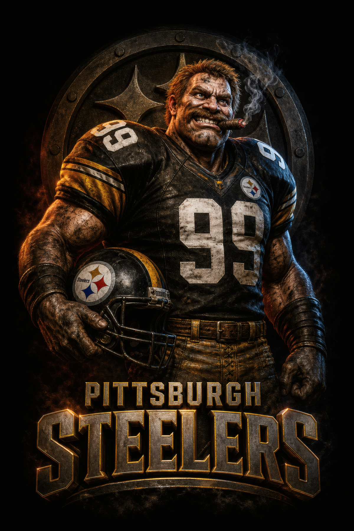 Pittsburgh Steelers Gridiron Halftone (Black Background)