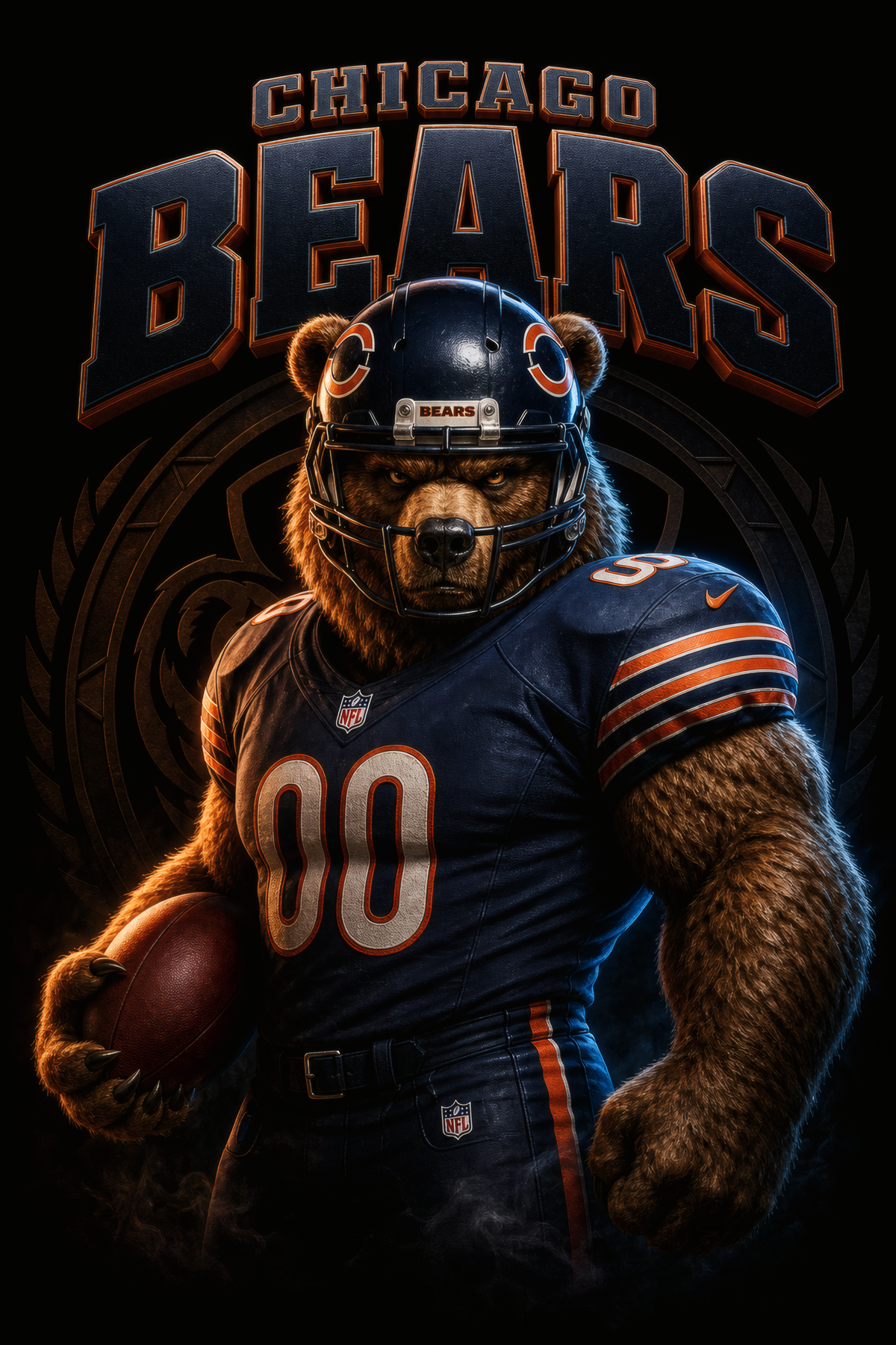 Chicago Bears Gridiron Halftone (Black Background)