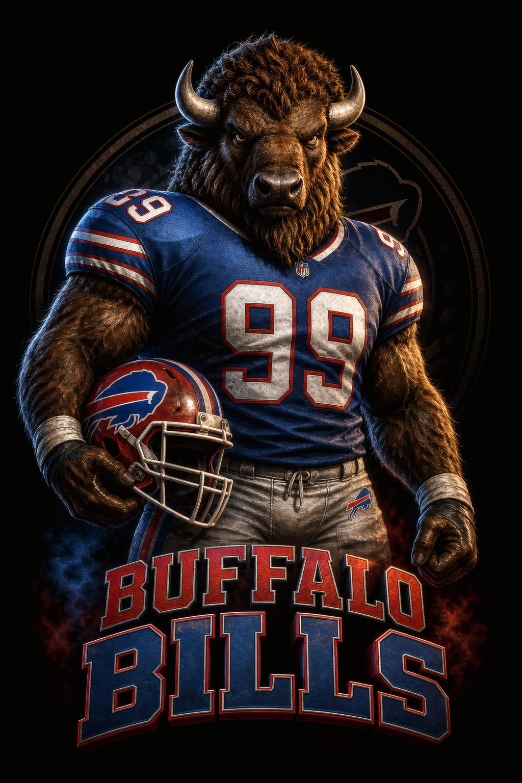 Buffalo Bills Gridiron Halftone (Black Background)
