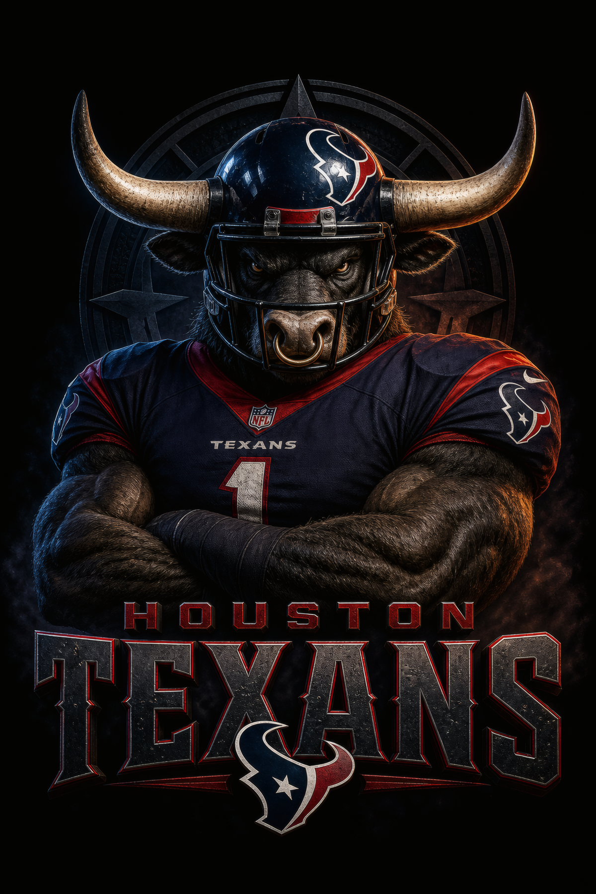 Houston Texans Gridiron Halftone (Black Background)