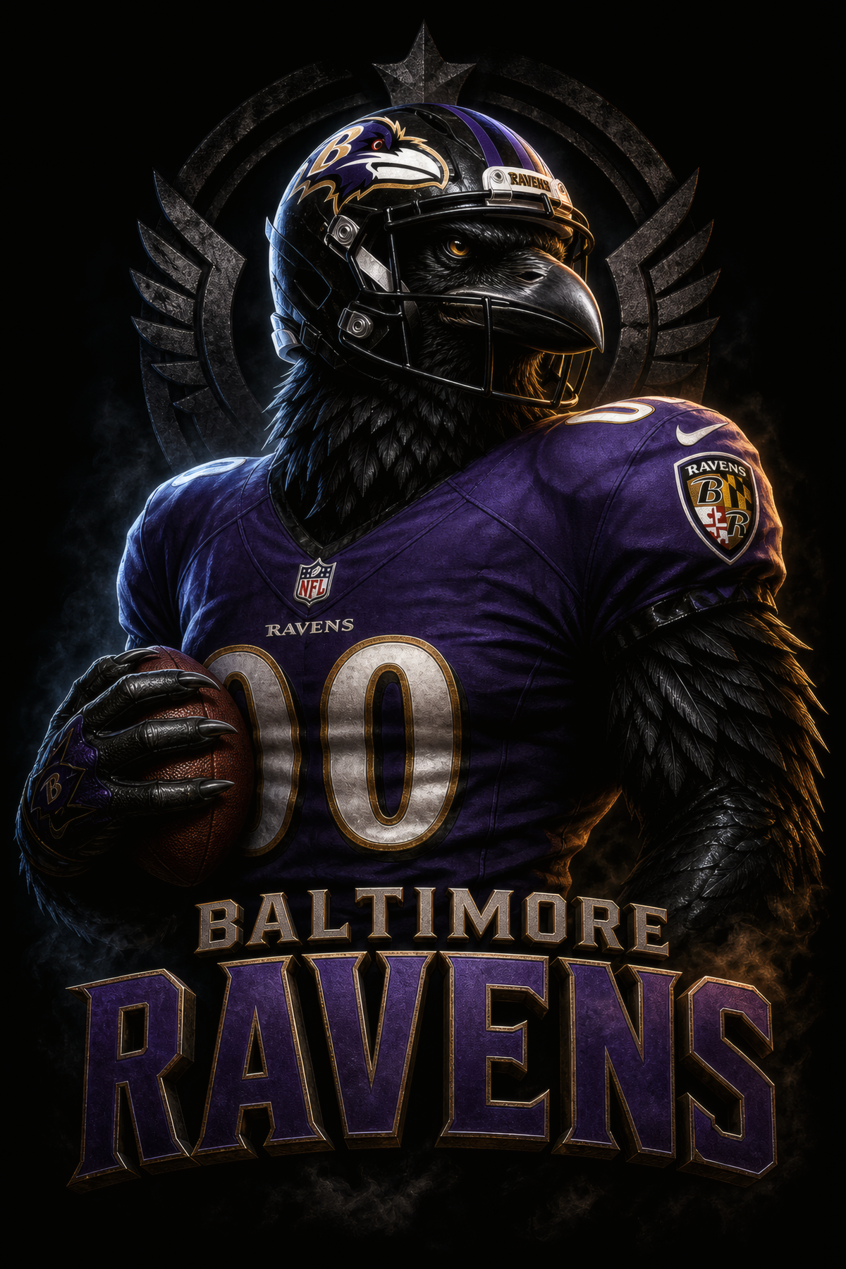 Baltimore Ravens Gridiron Halftone (Black Background)