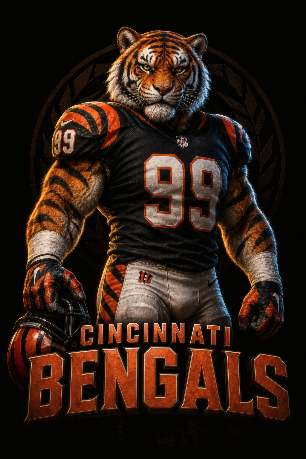 Cincinnati Bengals Gridiron Halftone (Black Background)