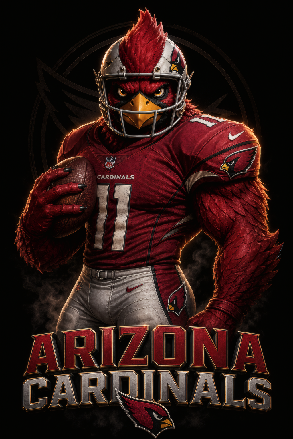 Arizona Cardinals Gridiron Halftone (Black Background)