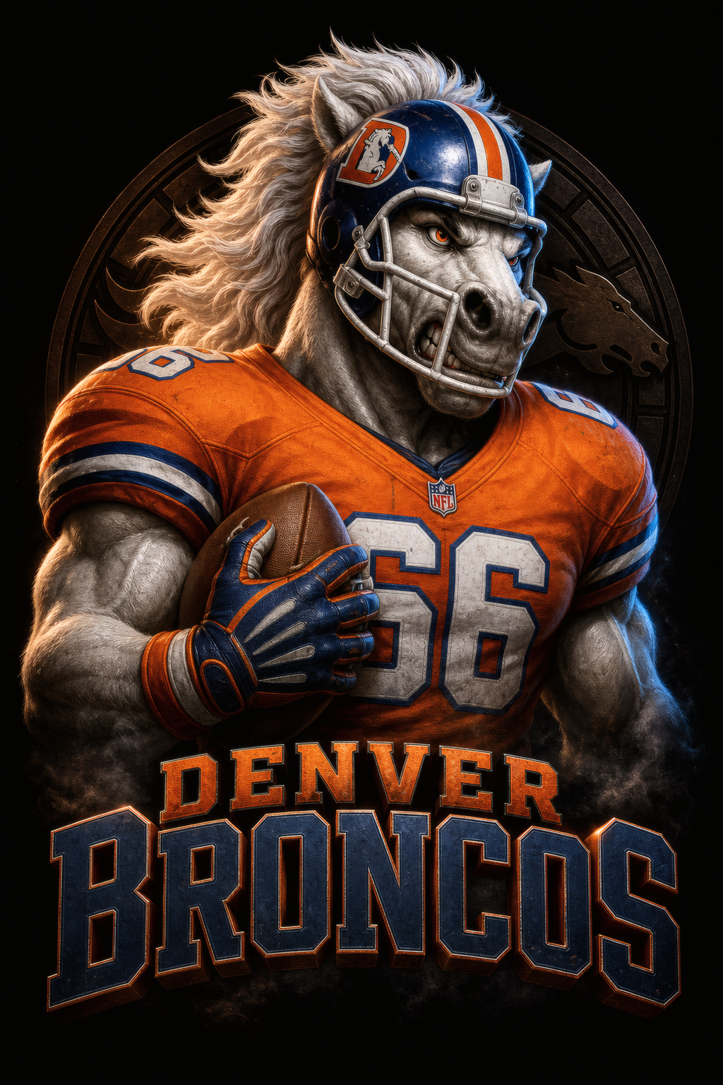 Denver Broncos Gridiron Halftone (Black Background)