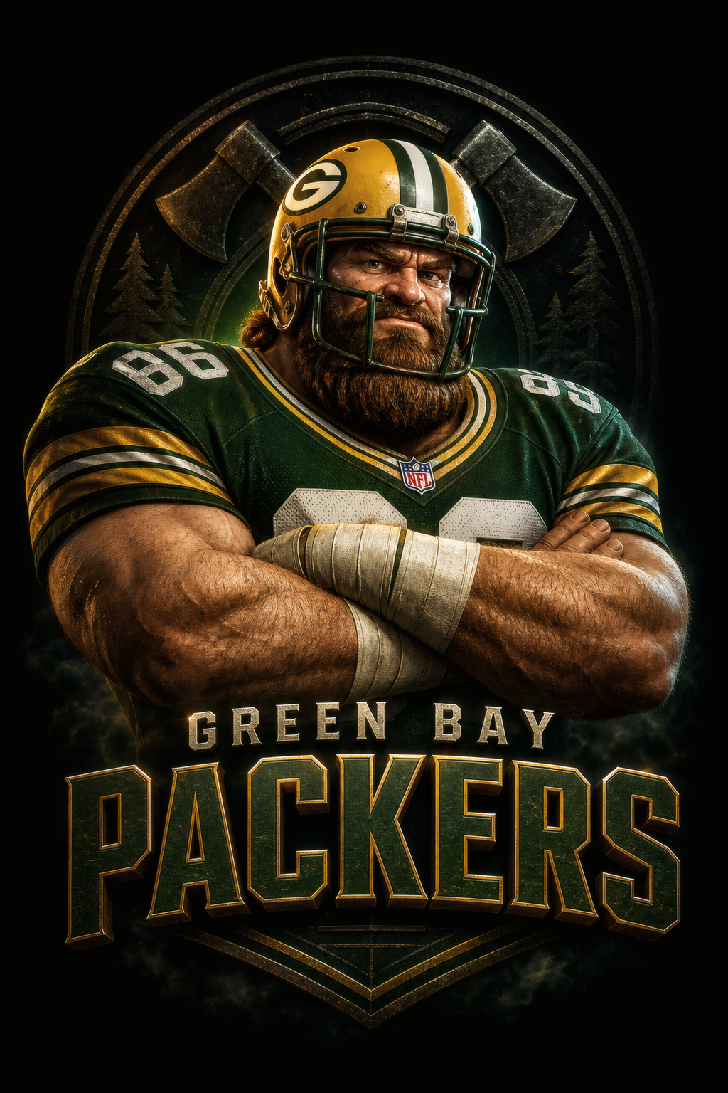 Green Bay Packers Gridiron Halftone (Black Background)