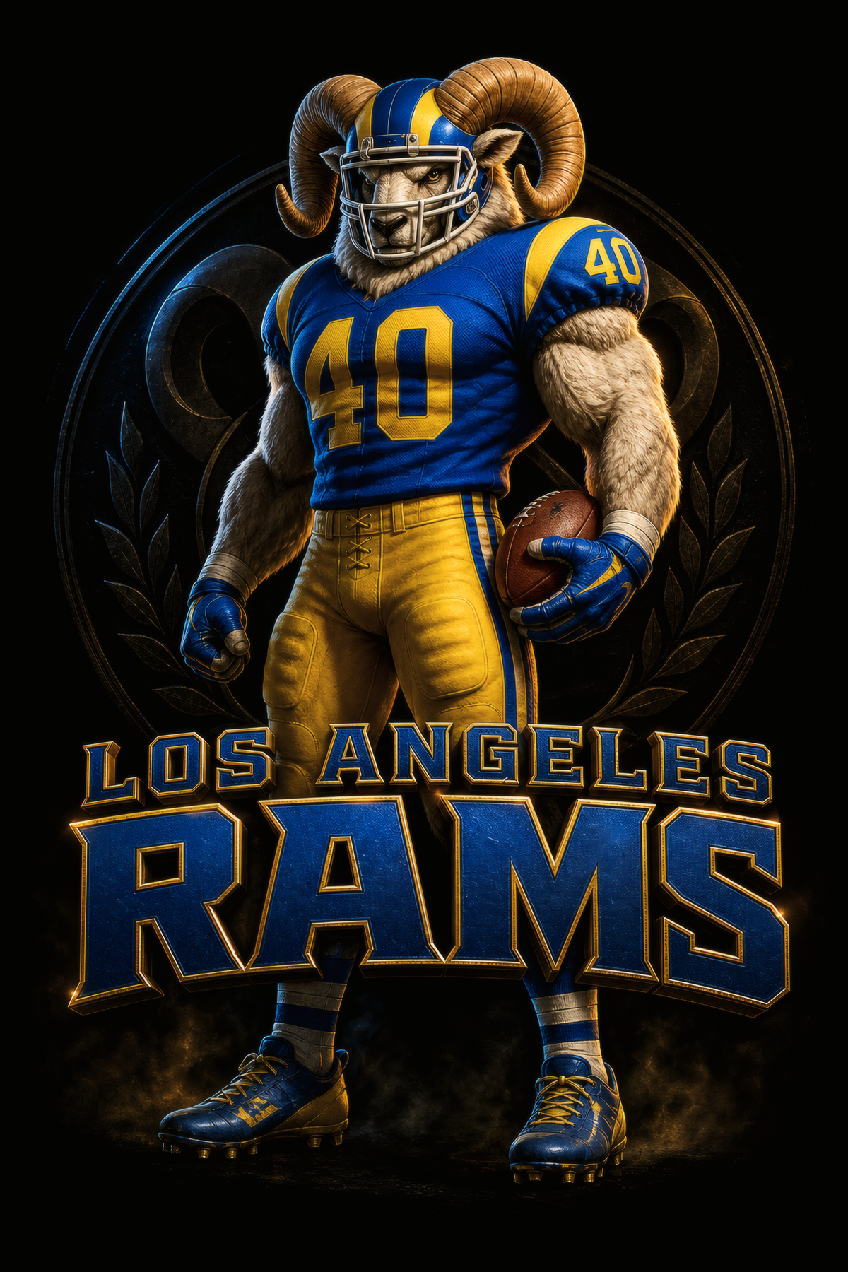 Los Angeles Rams Gridiron Halftone (Black Background)