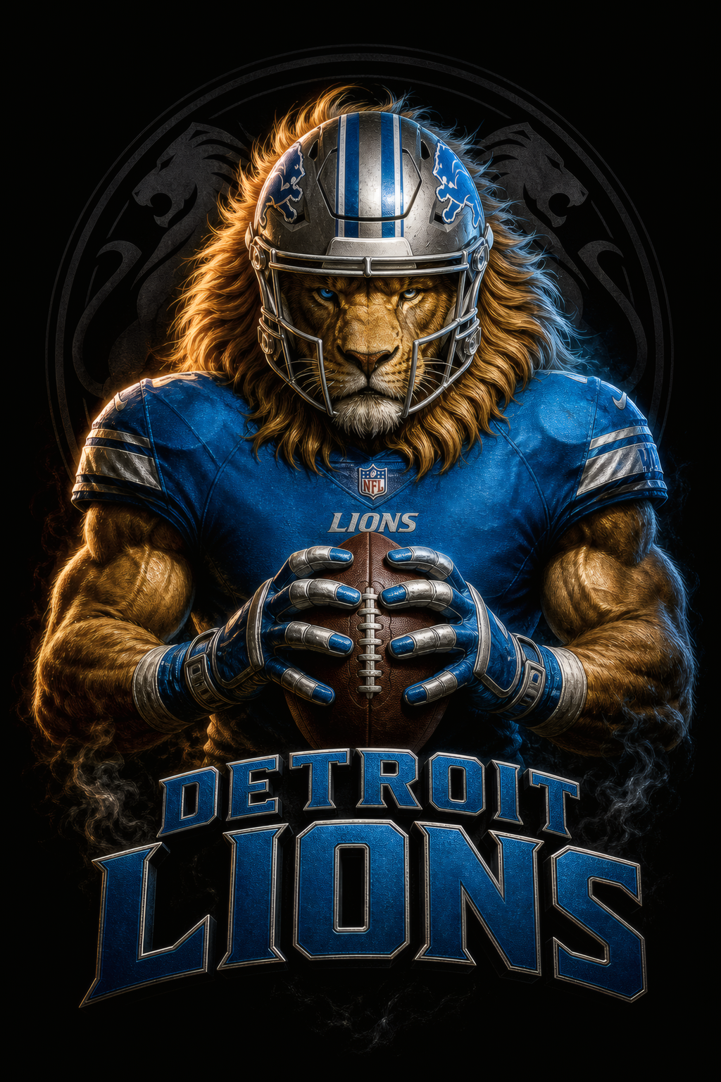 Detroit Lions Gridiron Halftone (Black Background)