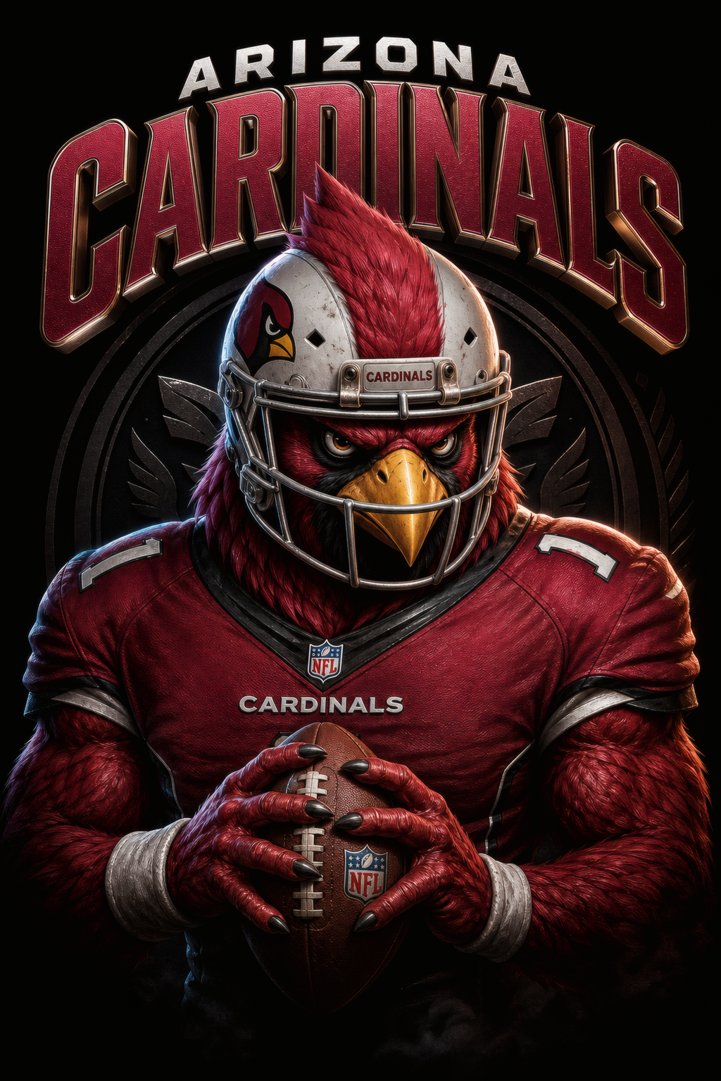 Arizona Cardinals Gridiron Halftone (Black Background)