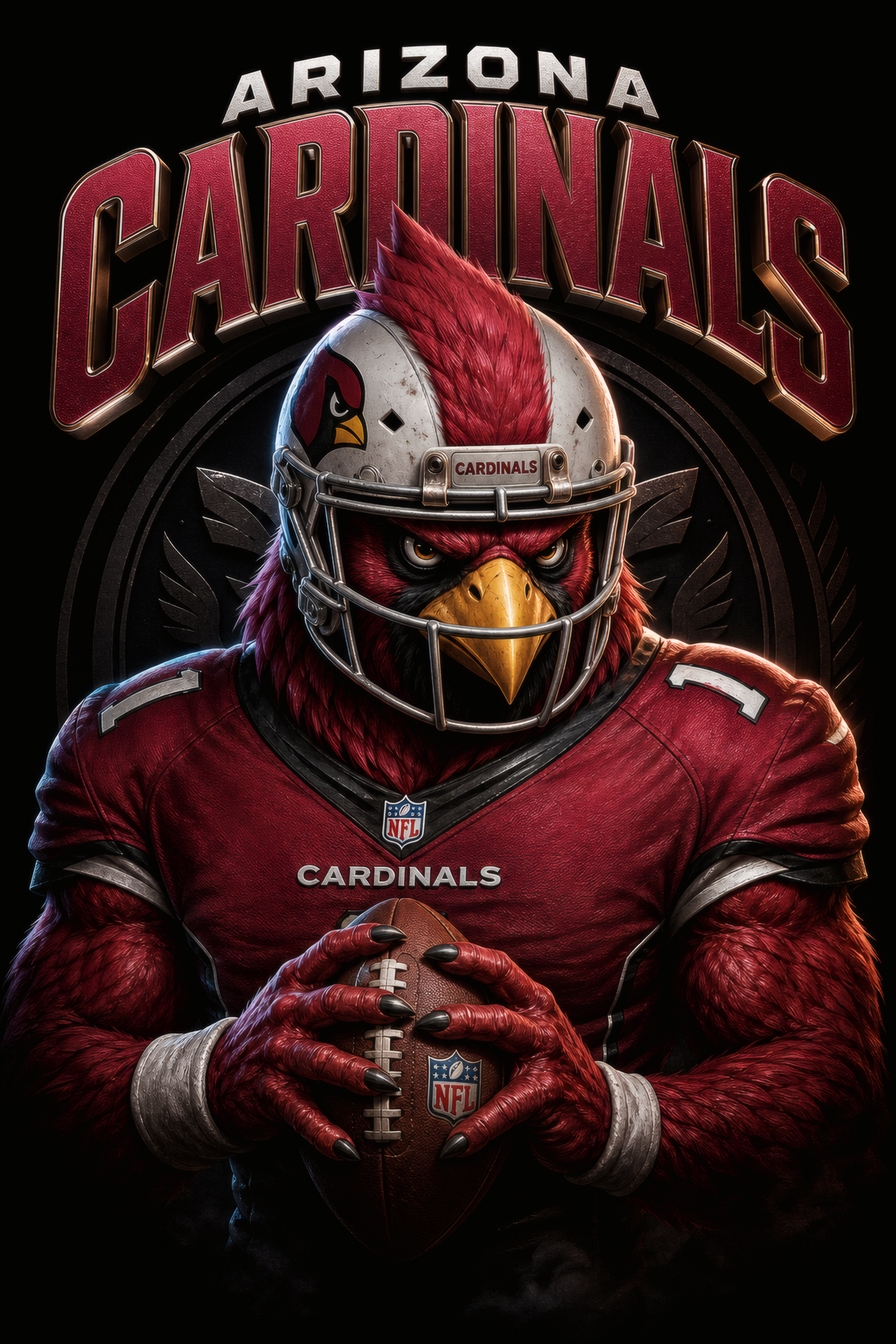 Arizona Cardinals Gridiron Halftone (Black Background)