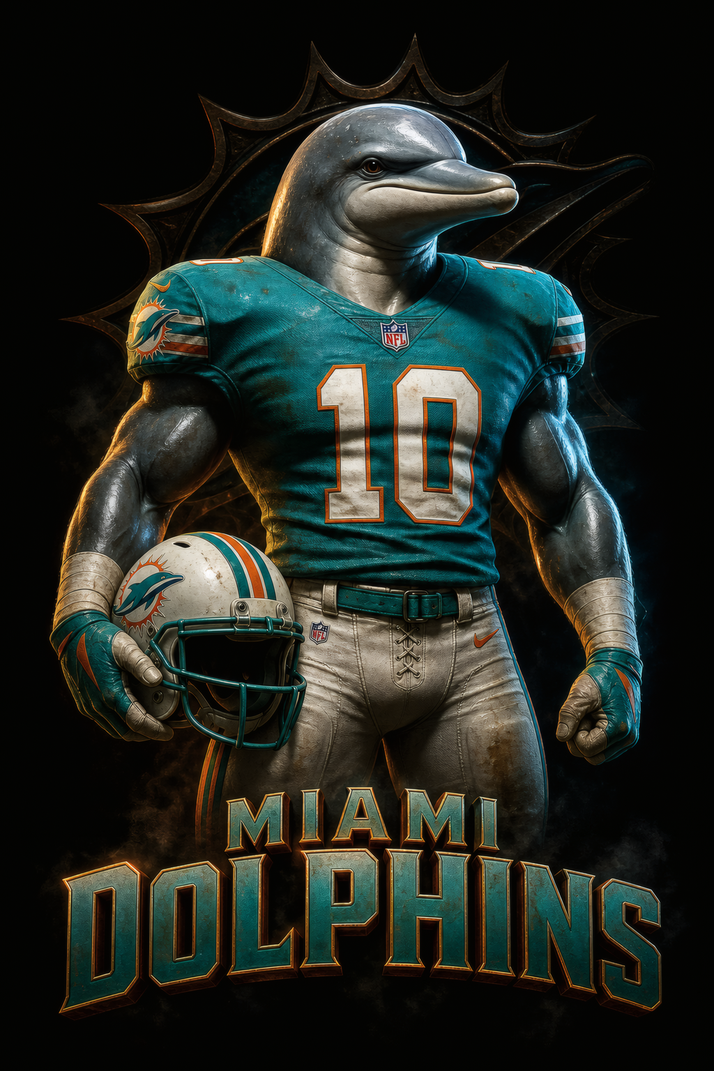 Miami Dolphins Gridiron Halftone (Black Background)