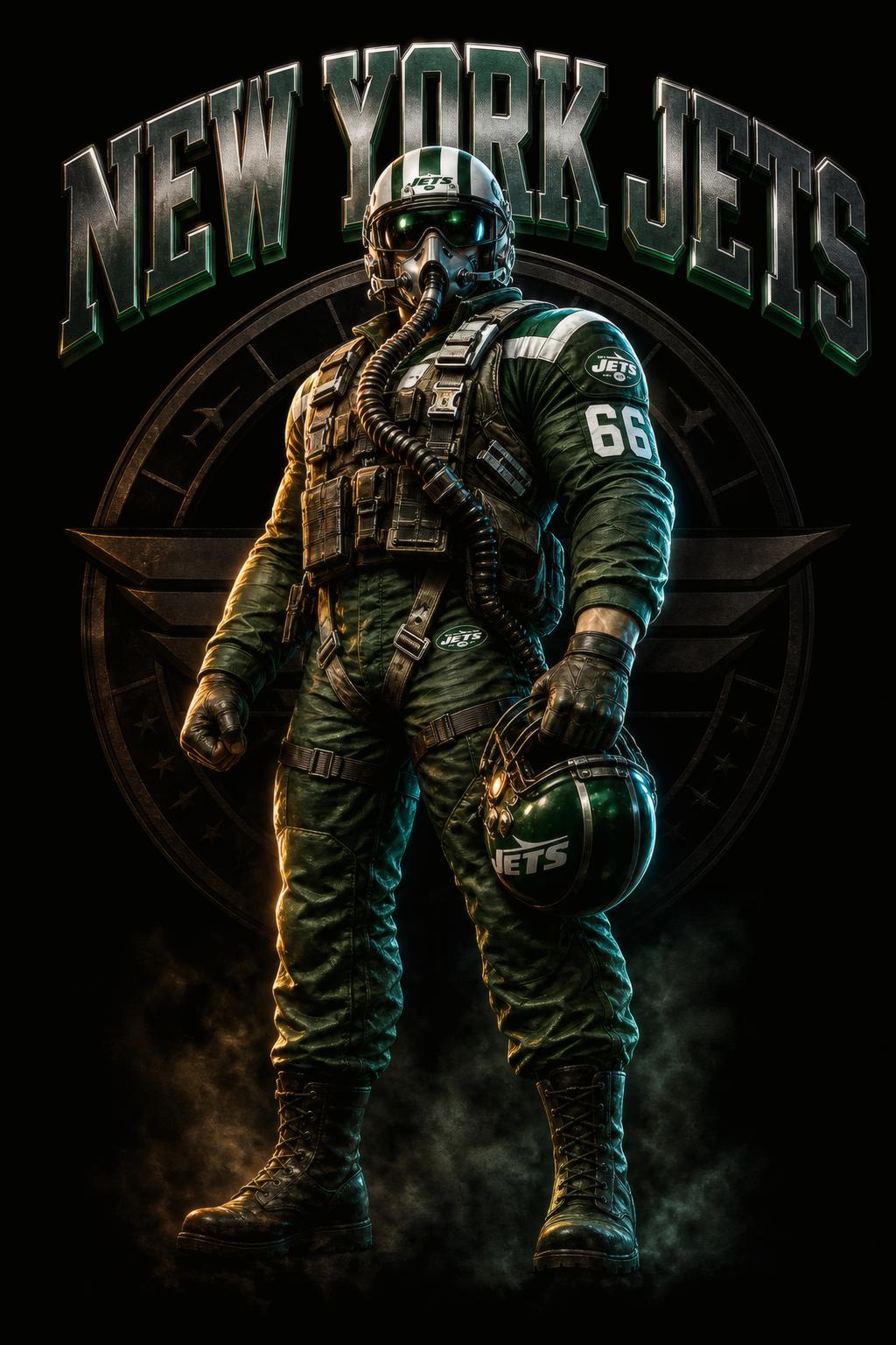 New York Jets Gridiron Halftone (Black Background)