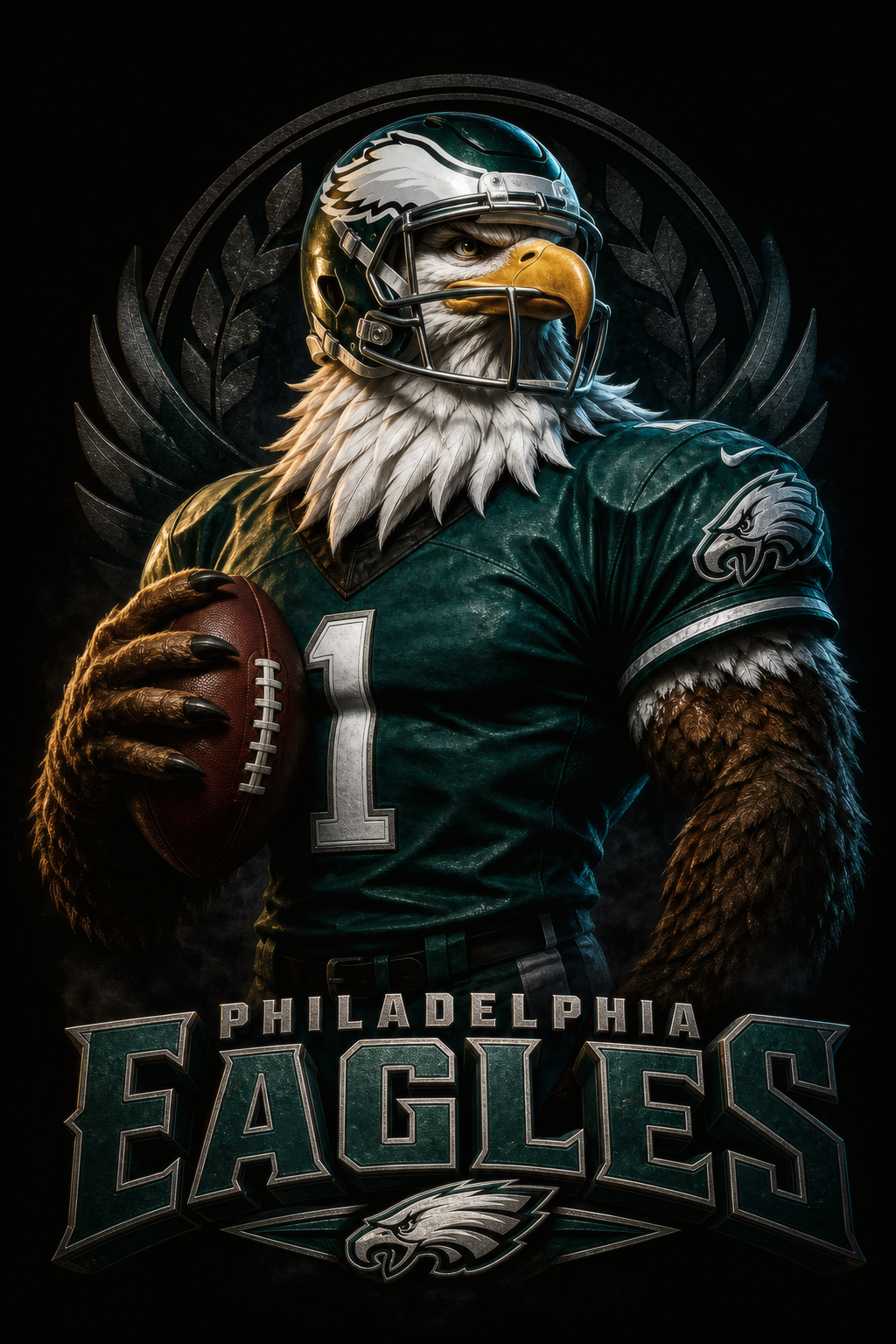 Philadelphia Eagles Gridiron Halftone (Black Background)