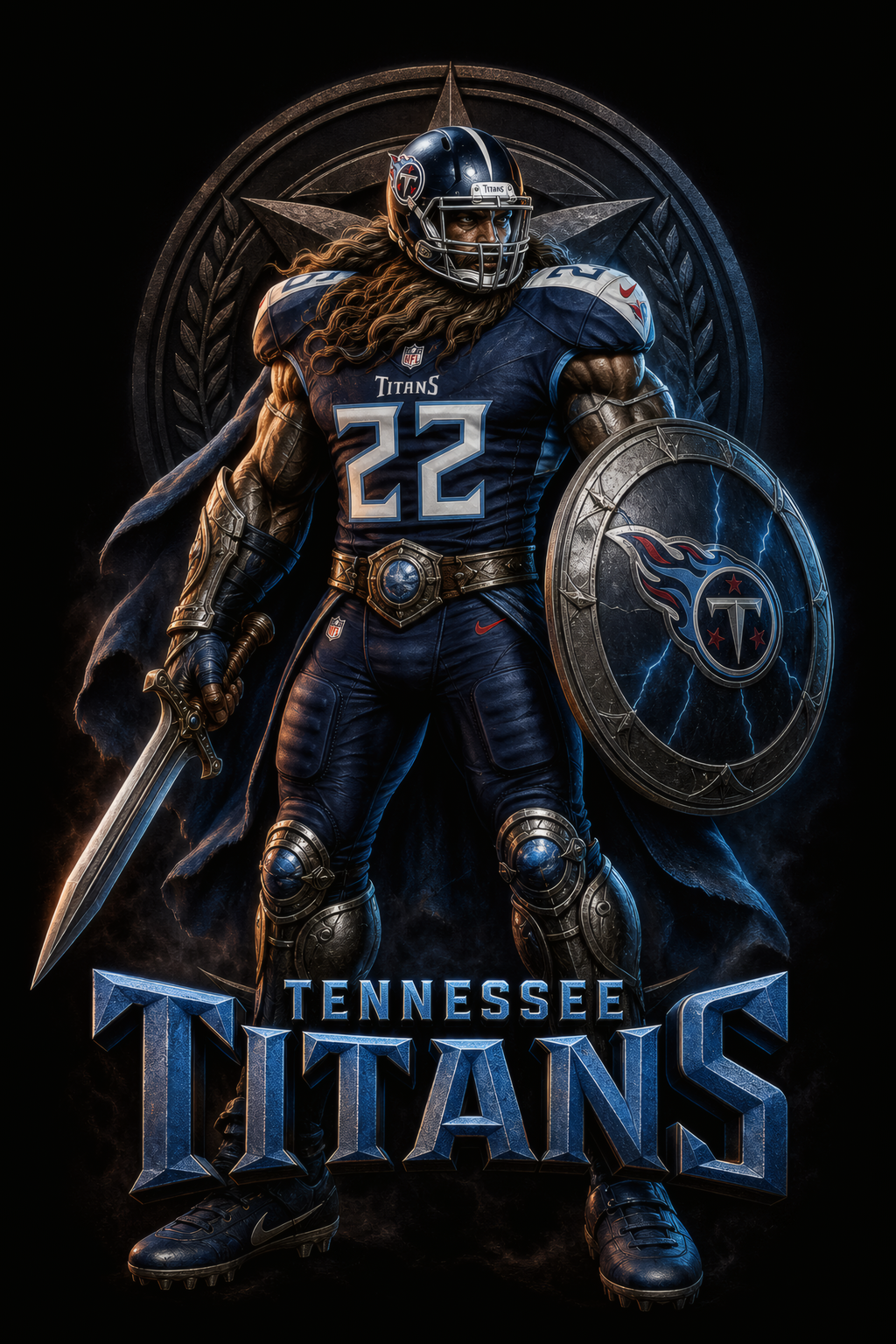 Tennessee Titans Gridiron Halftone (Black Background)