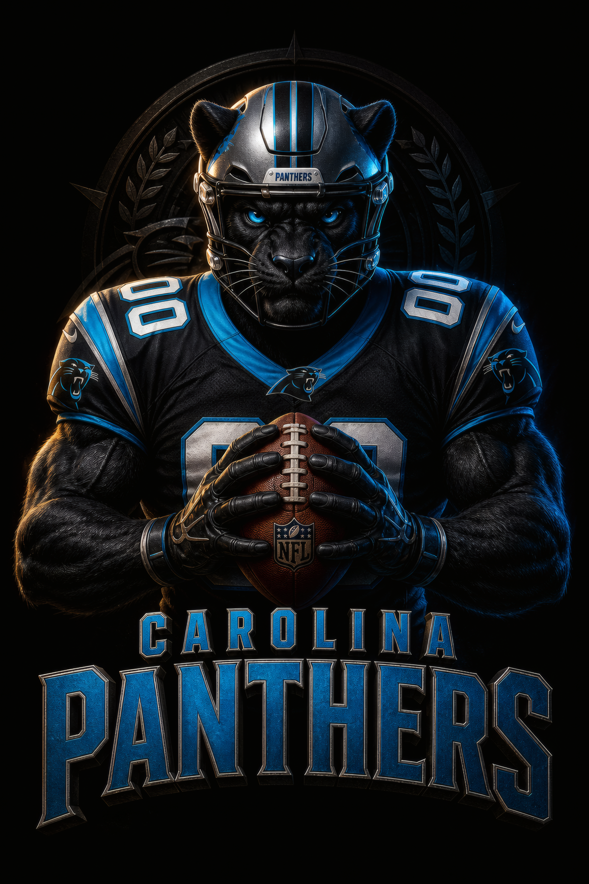 Carolina Panthers Gridiron Halftone (Black Background)