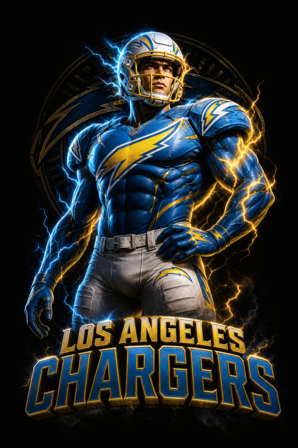 Los Angeles Chargers Gridiron Halftone (Black Background)