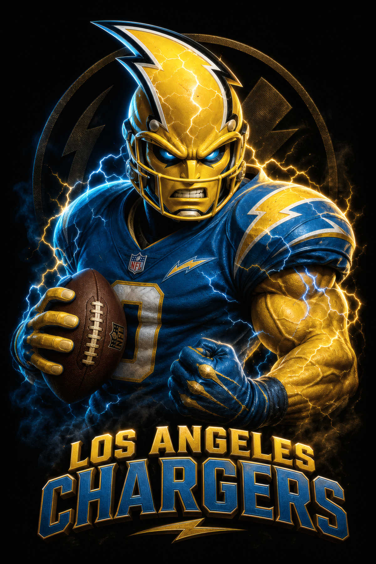 Los Angeles Chargers Gridiron Halftone (Black Background)