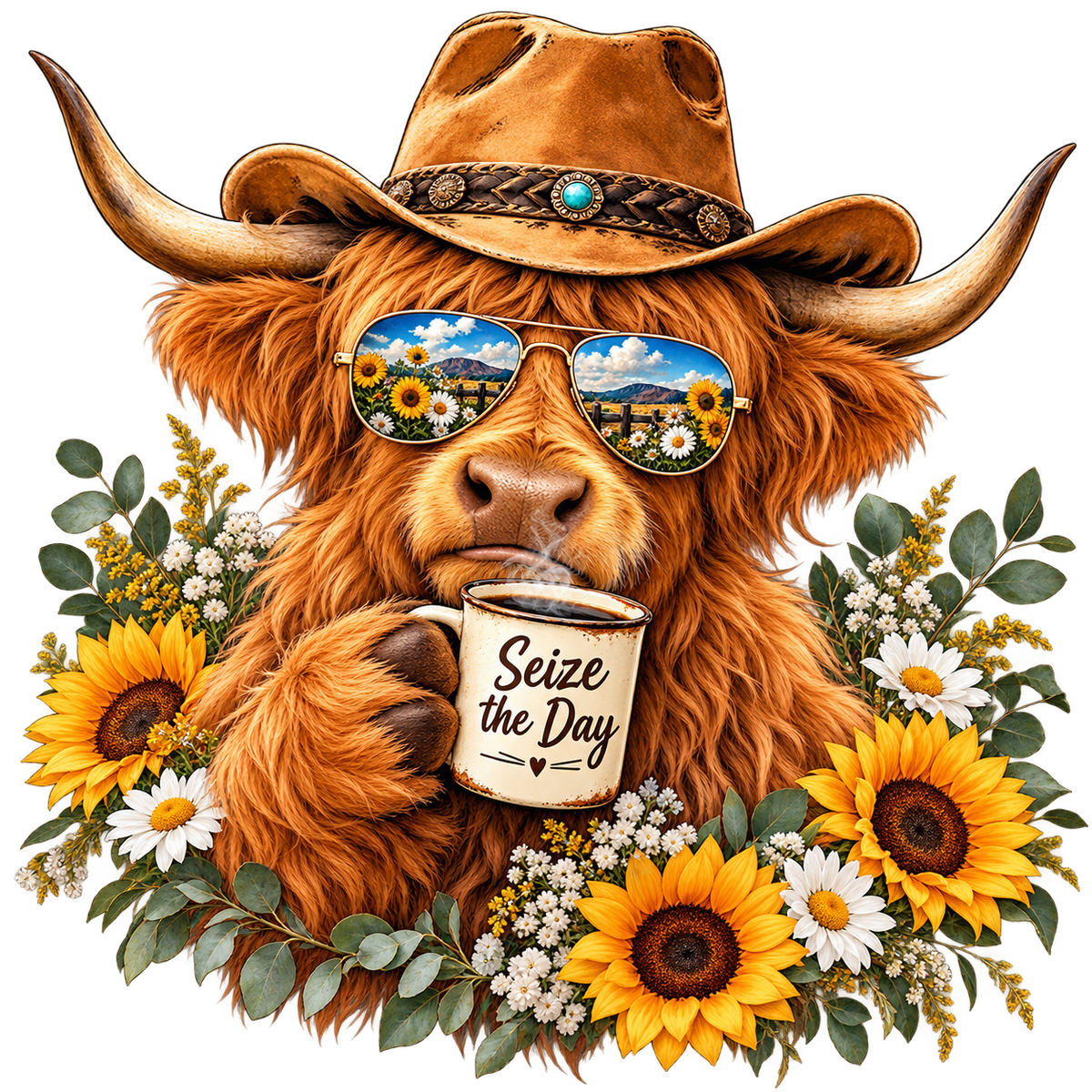Highland Cow Coffee Cowboy DTF transfer