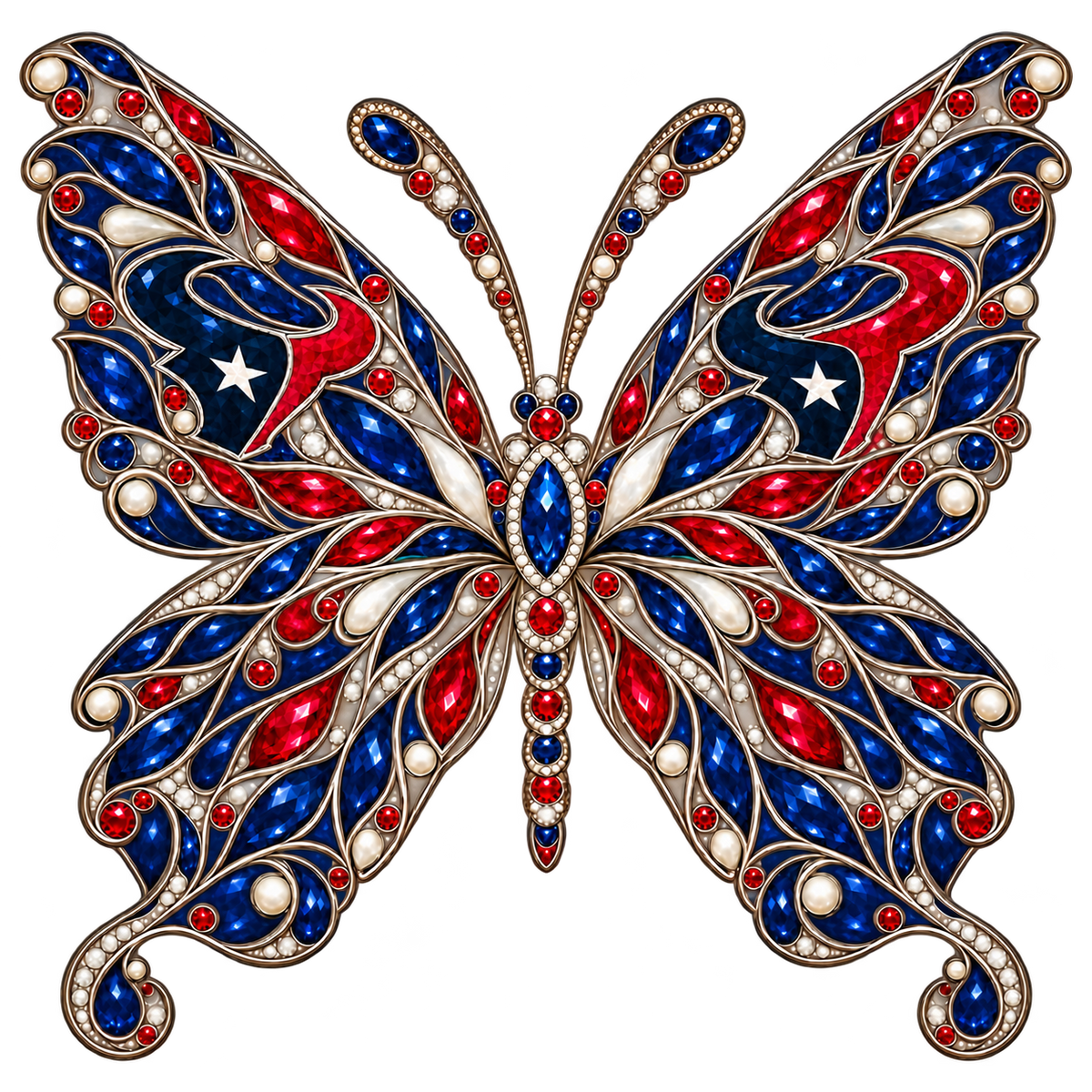 Houston Texans Jeweled Butterfly DTF transfer
