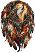 Howling Wolf Turquoise Dreamcatcher DTF transfer