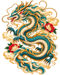 Imperial Dragon in Golden Clouds DTF transfer