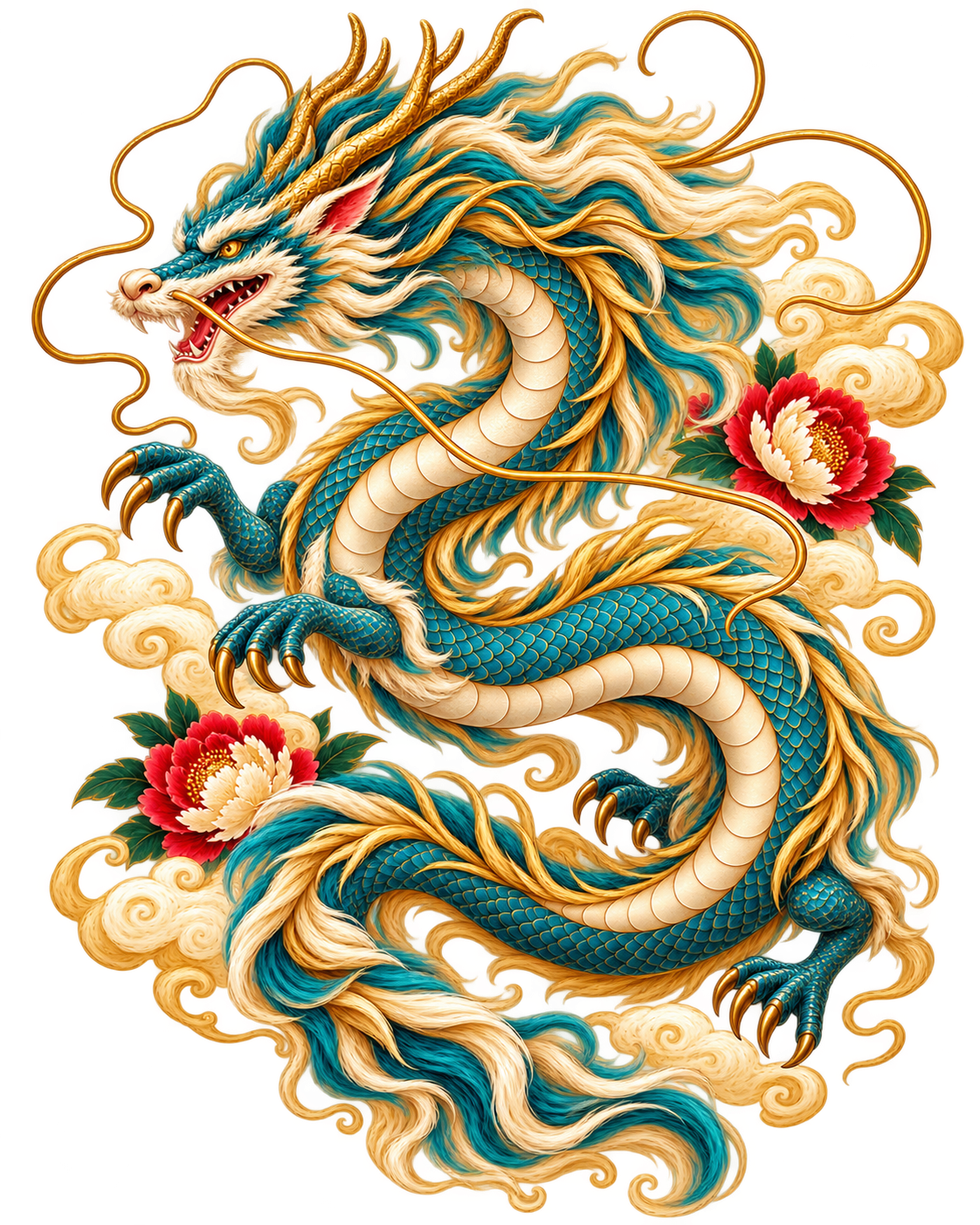 Imperial Dragon in Golden Clouds DTF transfer