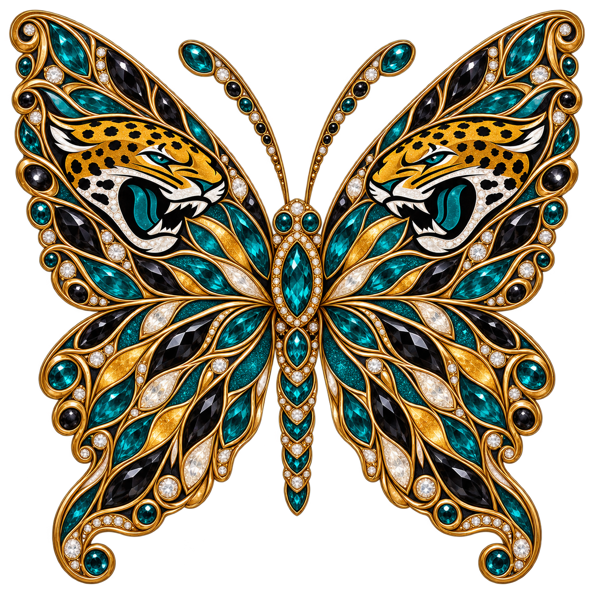 Jacksonville Jaguars Jeweled Butterfly DTF transfer