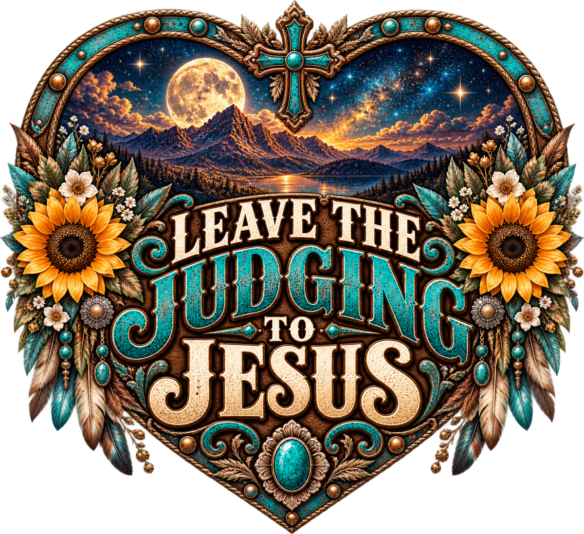 Leave the Judging to Jesus Night Sky Heart DTF transfer