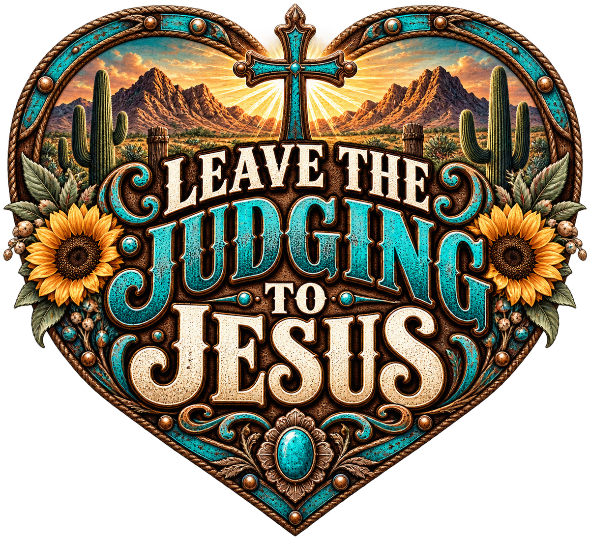 Leave the Judging to Jesus Western Heart DTF transfer