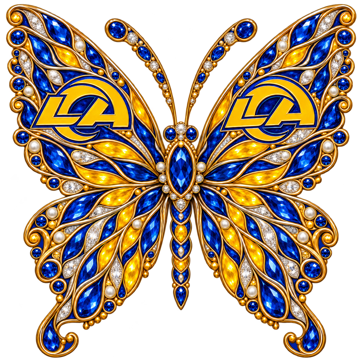 Los Angeles Rams Jeweled Butterfly DTF transfer